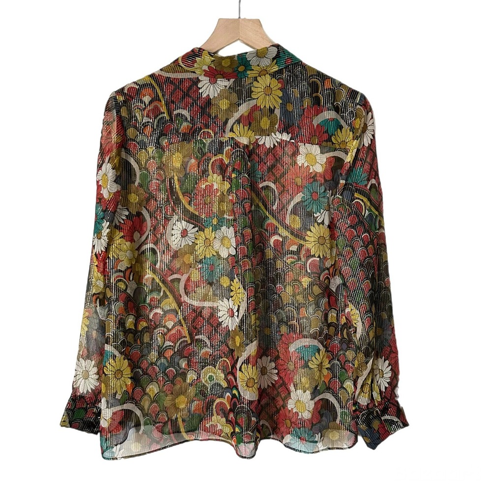 Alice + Olivia Silk Blend Floral Lurex Blouse Multicolor Sheer Metallic Size XL - Picture 2 of 5